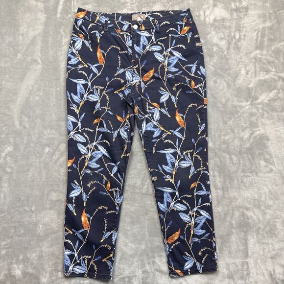Chico's Jeans Size 2 (12) Platinum Floral Denim Cropped Stretch Pants Blue 34x27 - Picture 1 of 8